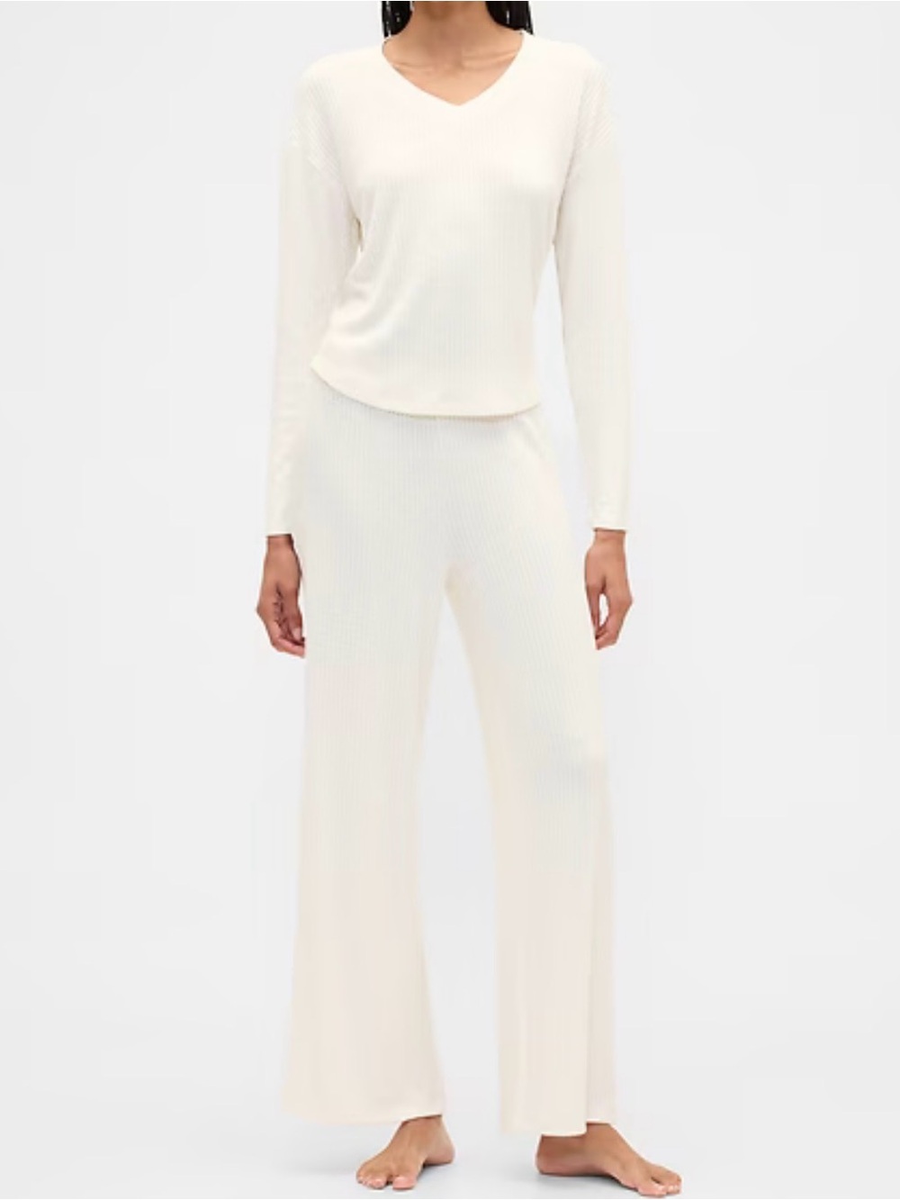 NWT Gap Women's Cream Ribbed Wide-Leg Lounge Pants - Medium